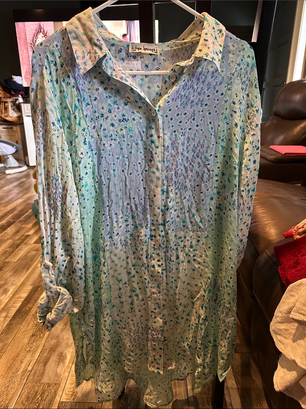 Light Blue Floral Button-Front Mini Dress by Blue Springs